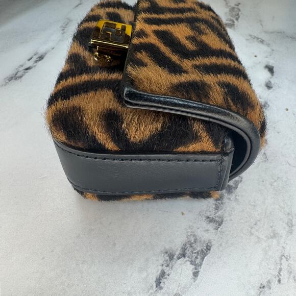 Fendi Zucca Shearling Baguette Charm Nano FF 2022 Crossbody Mini Bag Gold Chain - Picture 6 of 14